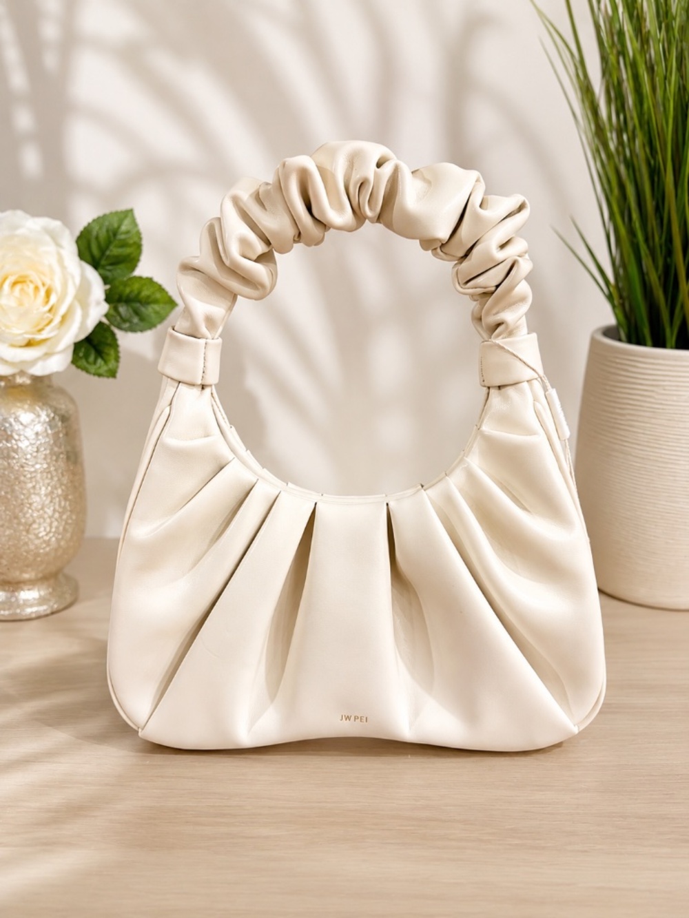 JW PEI Gabbi Ruched Hobo Bag in Ivory Mini Handbag